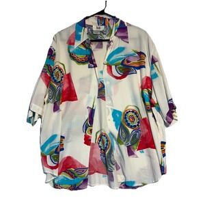 Vintage Frilli Hong Kong Abstract Art Shirt Women 14 Rayon Oversized 80s 90s Y2K